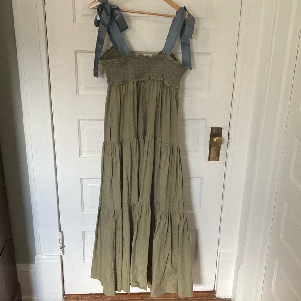 Free People Olive Green Maxi Dress with Blue Tie Straps - Picture 3 of 6